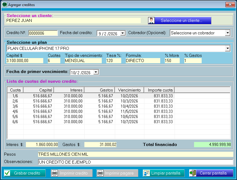 software de creditos